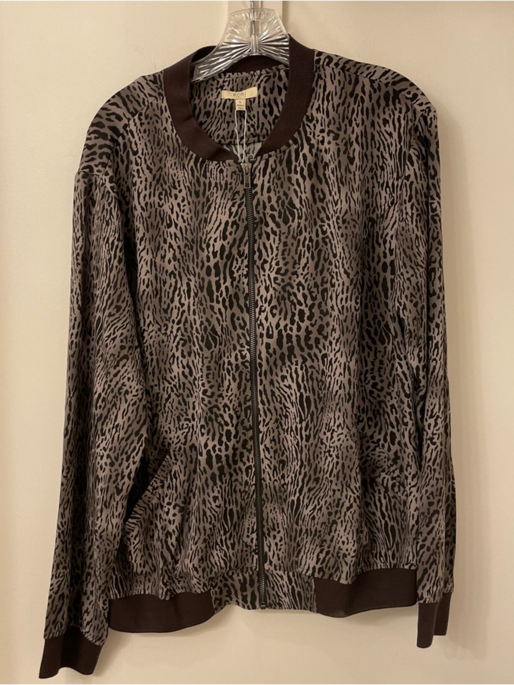 KORI AMERICA Jacket Women's Cheetah Print Full Zip Pockets Lightweight, NWT Sz L